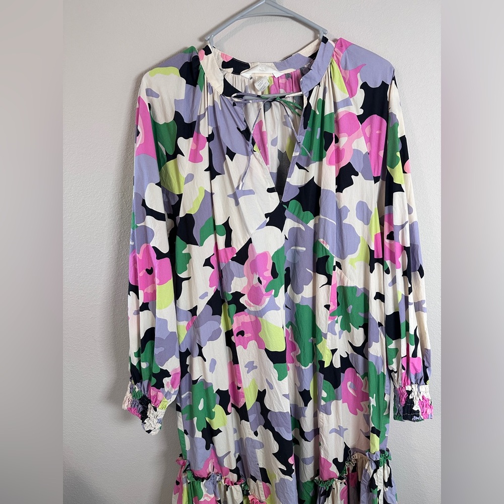 H&M 100% Cotton Kaftan Dress multicolor floral oversized size medium - Picture 6 of 11